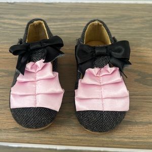 Joyfolie Gray Ballet Flats w/ Pink Ruffles